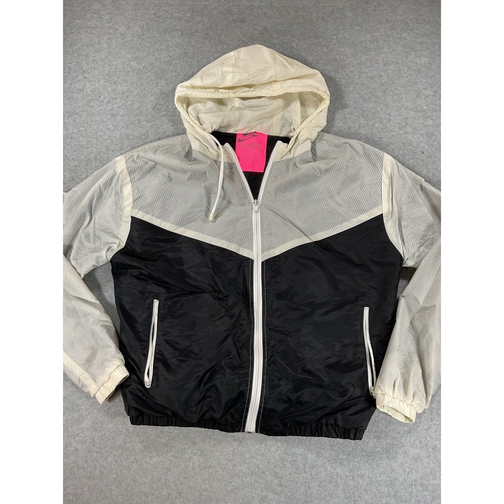 Nike Windrunner Hooded Jacket Mens Large Black White Ripstop Windbreaker 2728